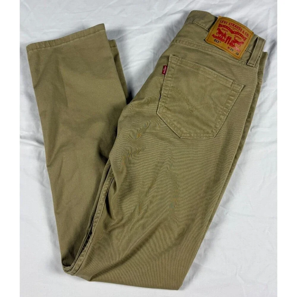 Levi's 511 Men's 29x32 Slim Fit Khaki Tan Stretch Pants WaterLess 04511-3376
